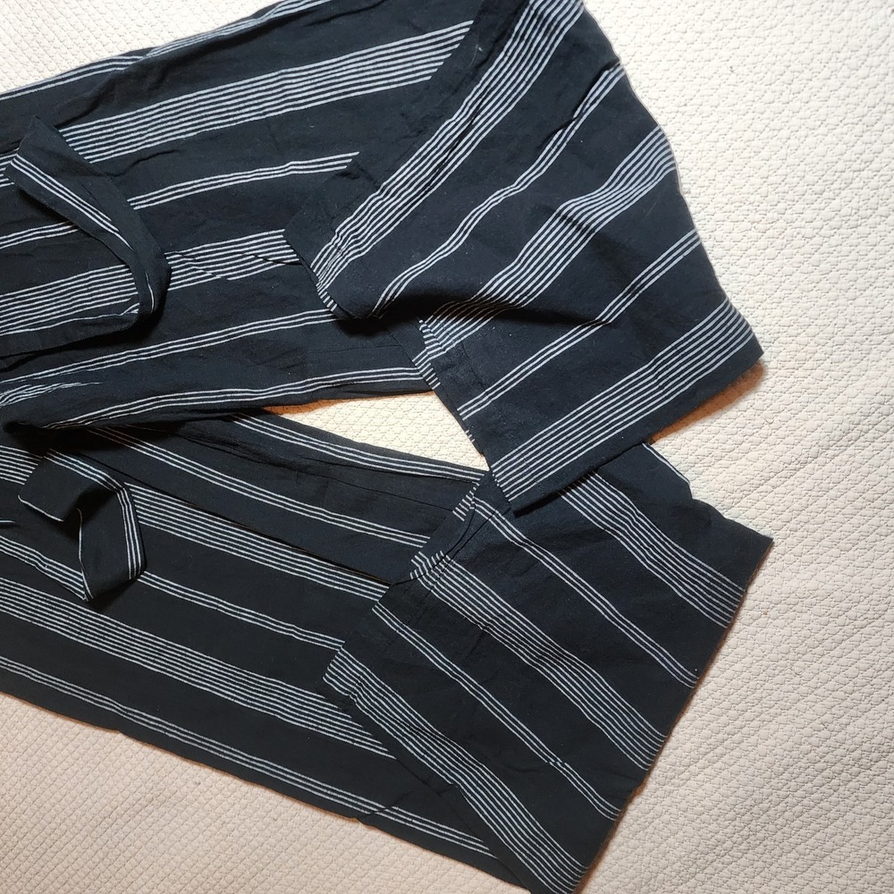 A New Day Linen Blend Wide Leg Pants Black White Stripe Pull-On Women's XS - Picture 6 of 15